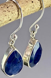 Raw Sapphire and Silver Dangle Earrings (YM)