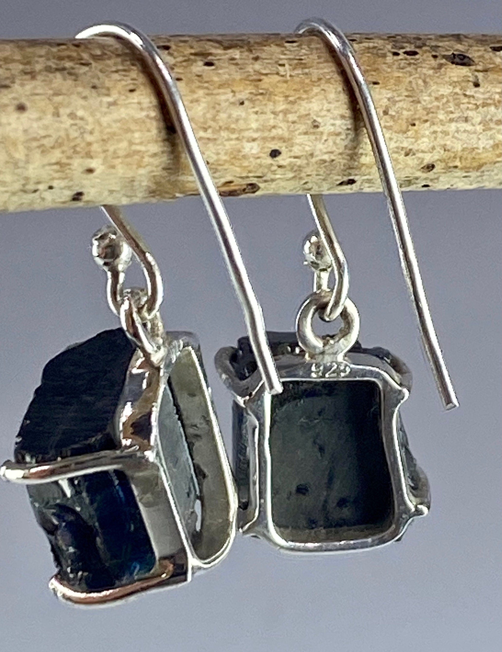 Shungite and Sterling Silver Dangle Earrings (UV2)