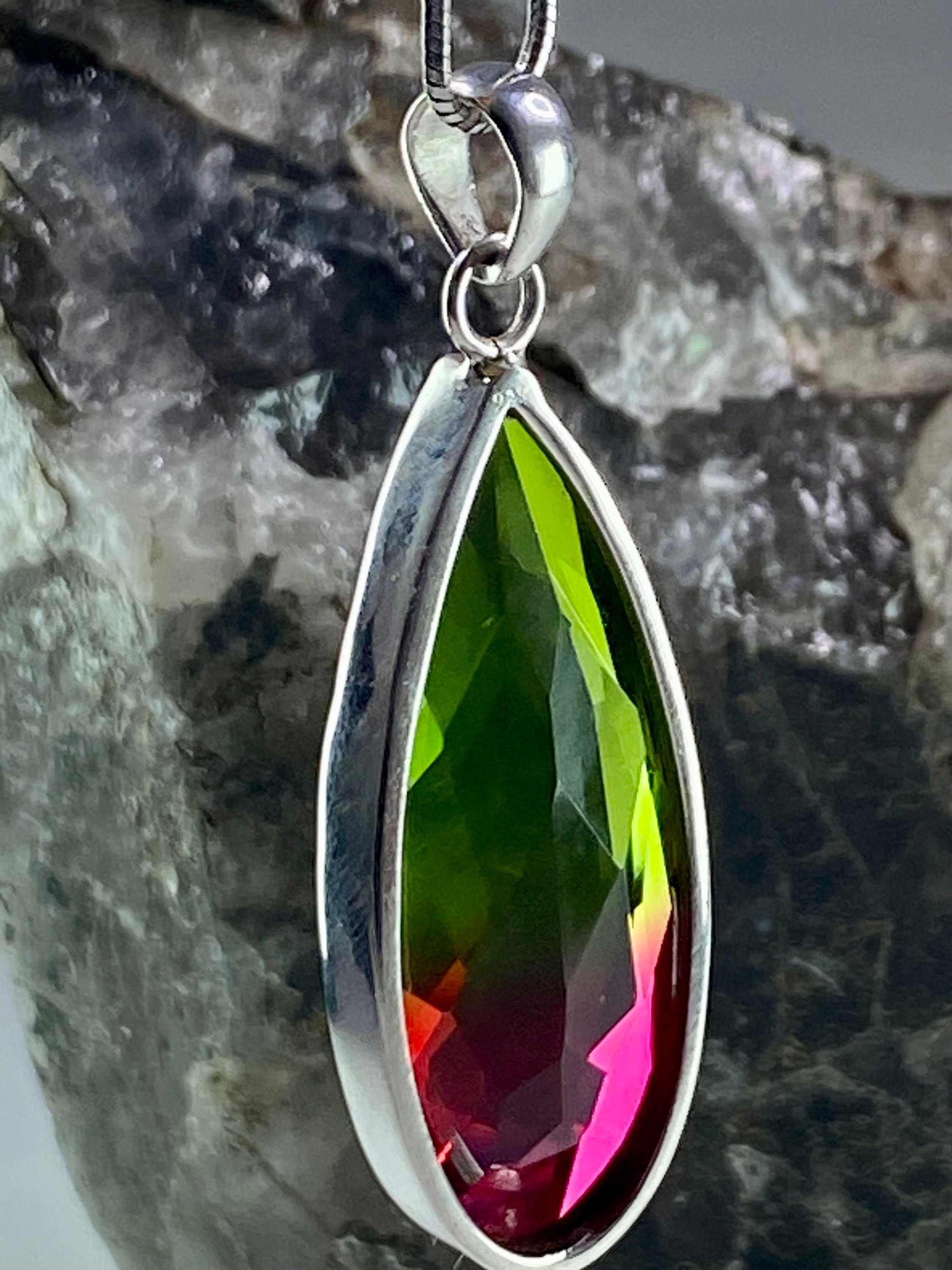 Watermelon Tourmaline Silver Teardrop Pendant (M1)