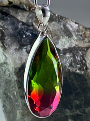 Watermelon Tourmaline Silver Teardrop Pendant (M1)