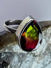 Watermelon Tourmaline Silver Teardrop Ring