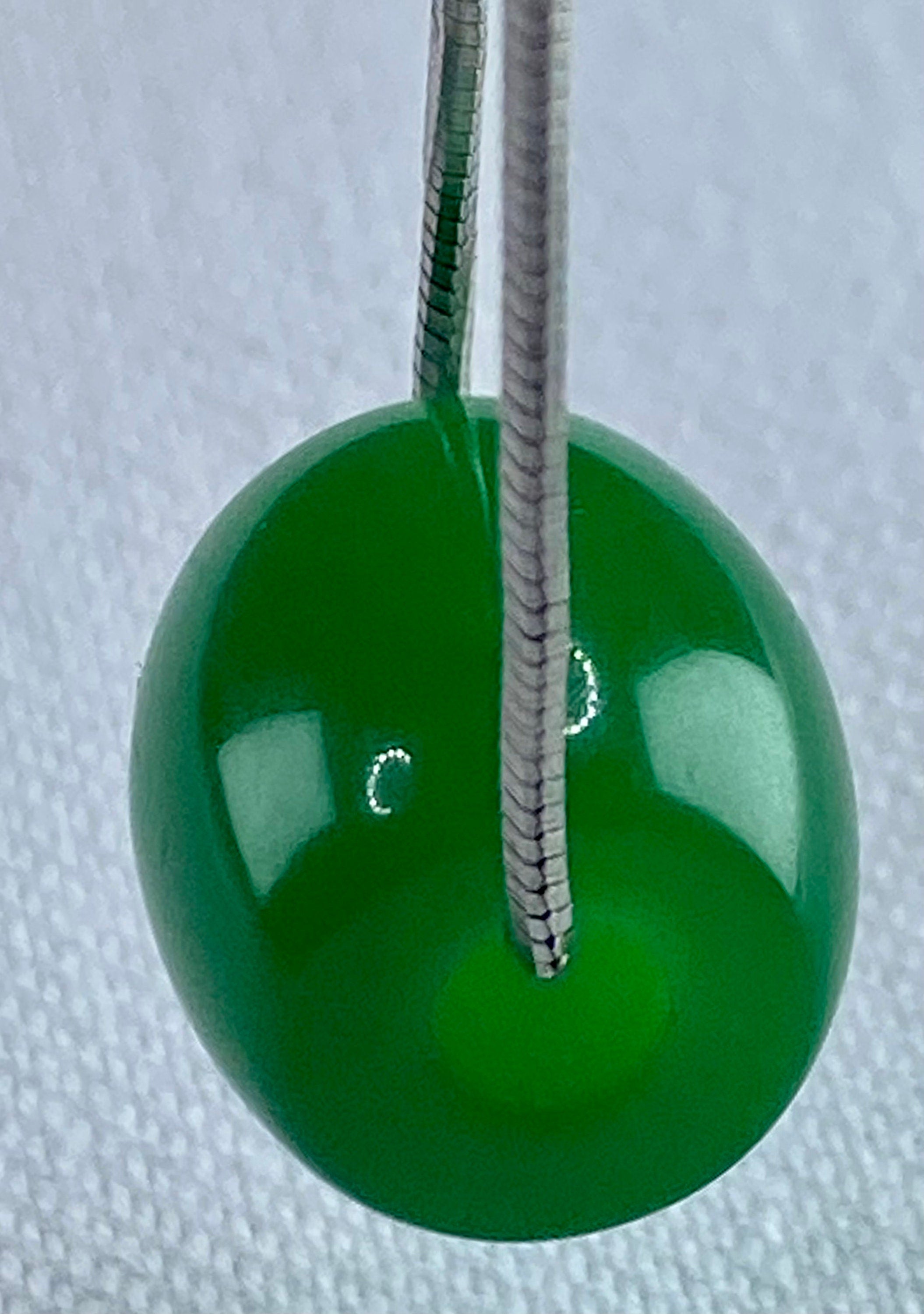 Natural Green Jade Pendant Including the Solid Silver Chain