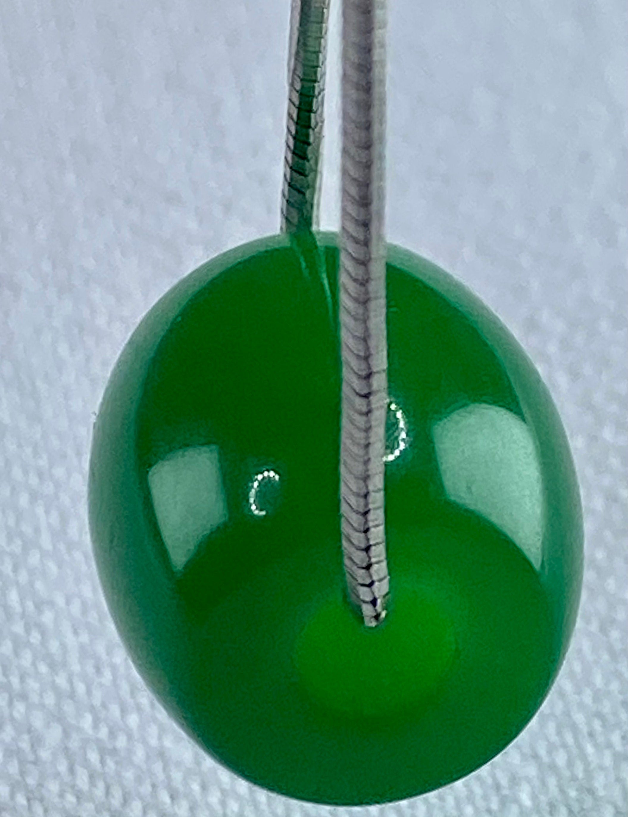 Natural Green Jade Pendant Including the Solid Silver Chain