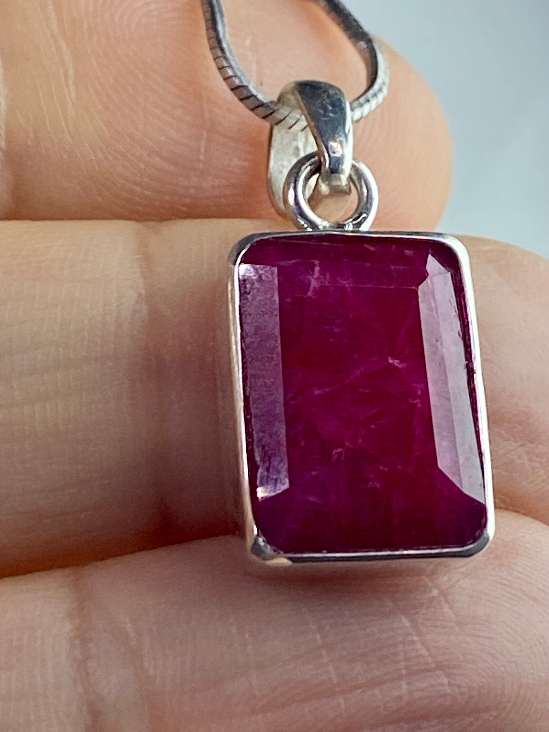 Raw Ruby and Silver Pendant (YM)