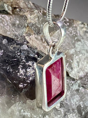 Raw Ruby and Silver Pendant (YM)