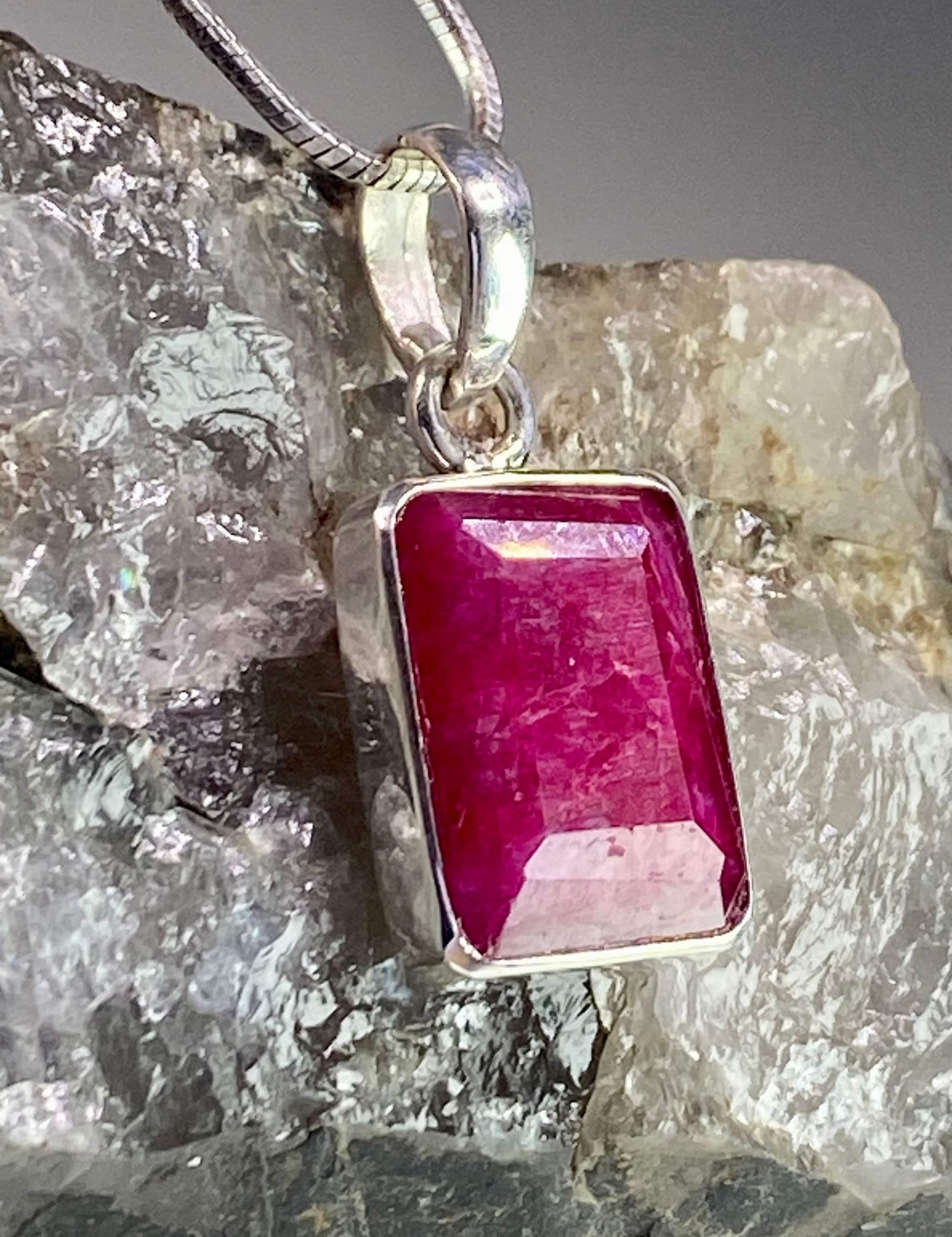 Raw Ruby and Silver Pendant (YM)