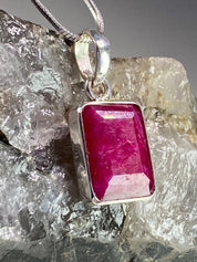 Raw Ruby Silver Baguette Pendant