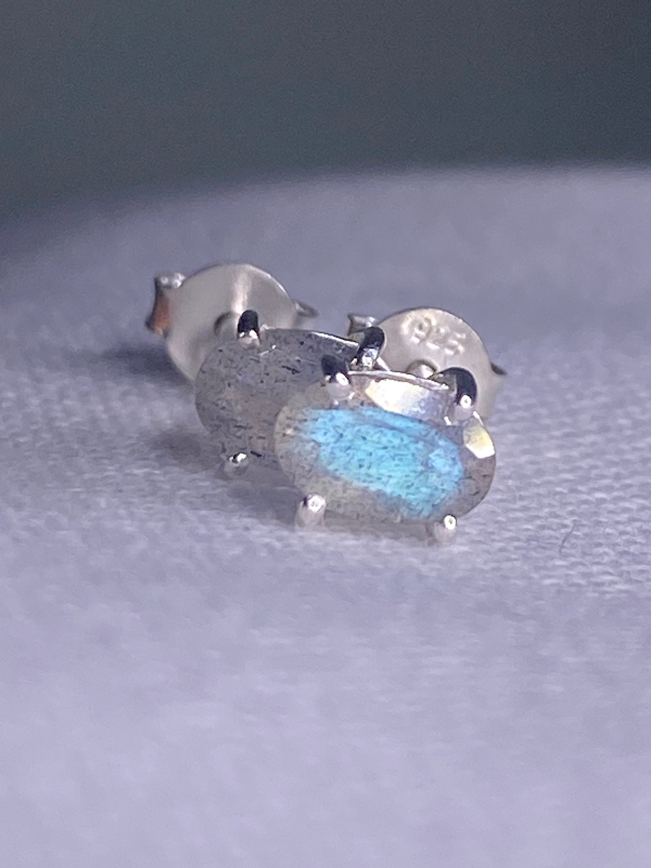 Oval Blue Fire Labradorite 925 Sterling silver studs