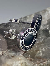 Polished Black Tourmaline and Silver Studs (A+)