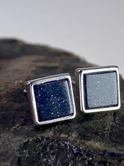 Navy Blue Goldstone and Silver Studs