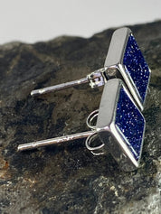 Navy Blue Goldstone and Silver Studs