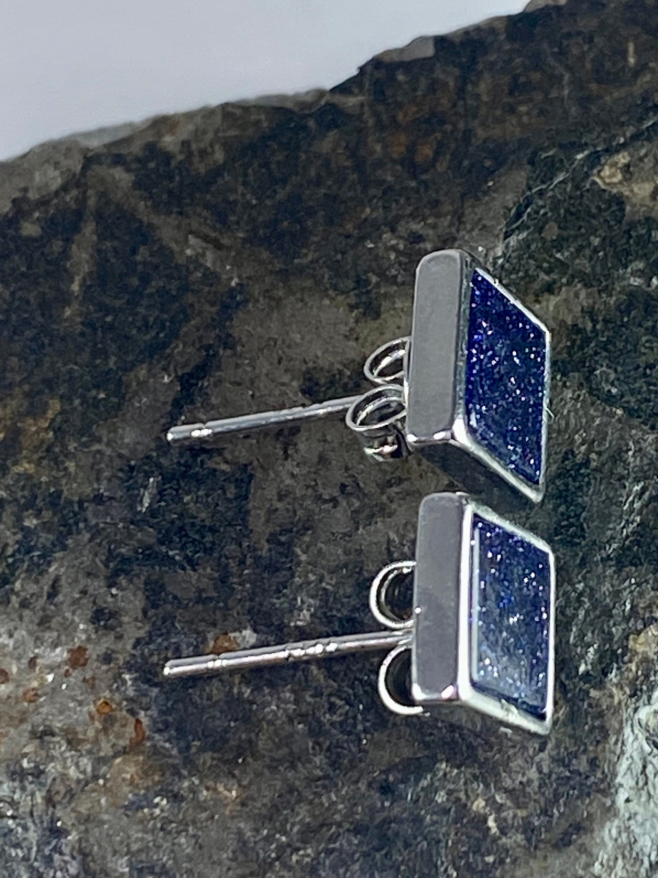 Navy Blue Goldstone and Silver Studs