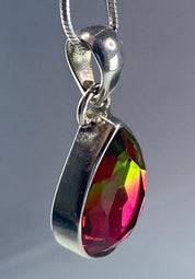Watermelon Tourmaline 925 Silver Pendant Necklace