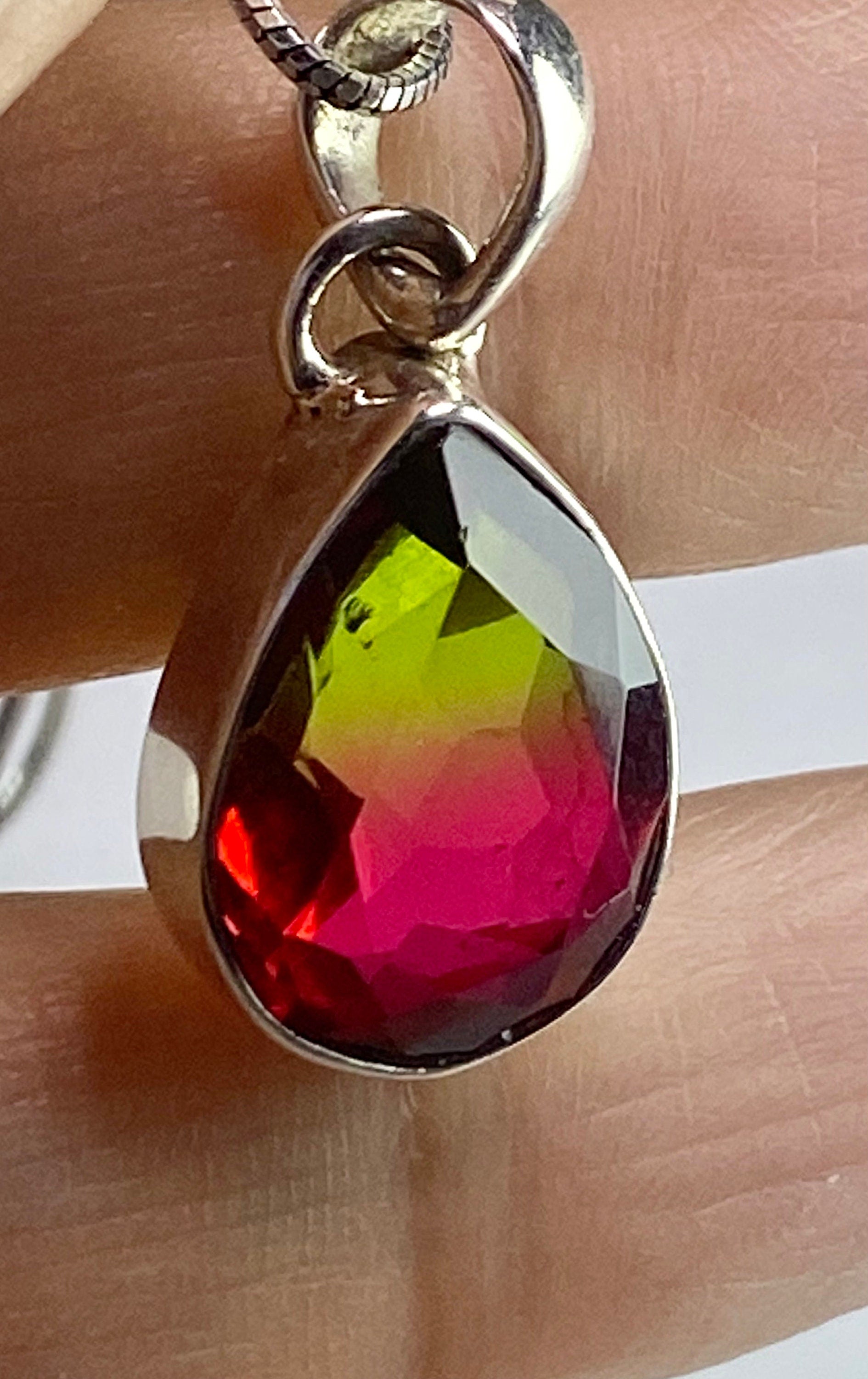 Watermelon Tourmaline 925 Silver Pendant Necklace
