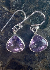 Purple Amethyst and Sterling Silver Drop Earrings (M094)