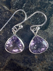 Purple Amethyst and Sterling Silver Drop Earrings (M094)