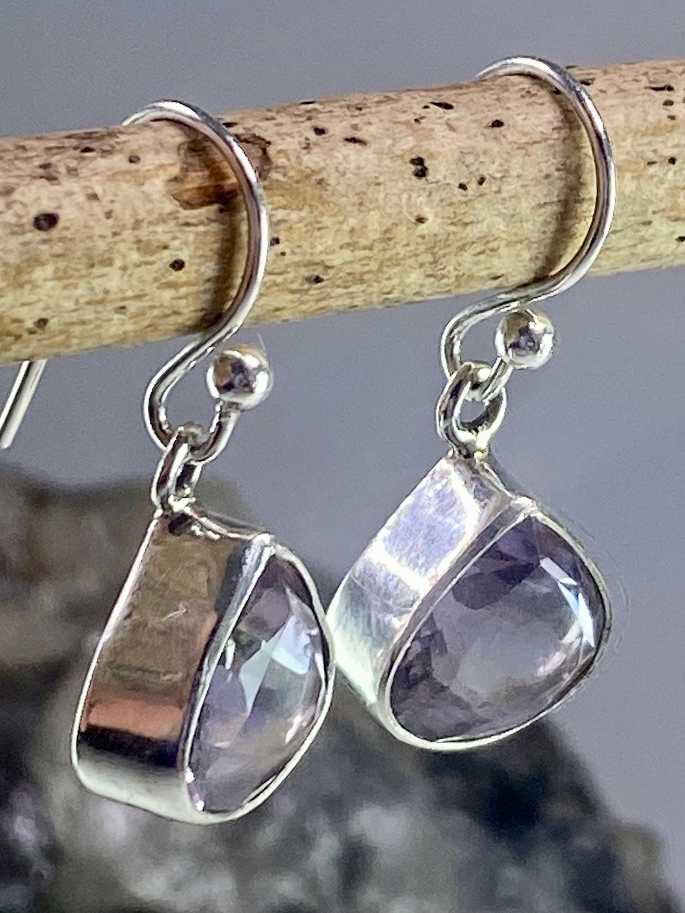 Purple Amethyst and Sterling Silver Drop Earrings (M094)