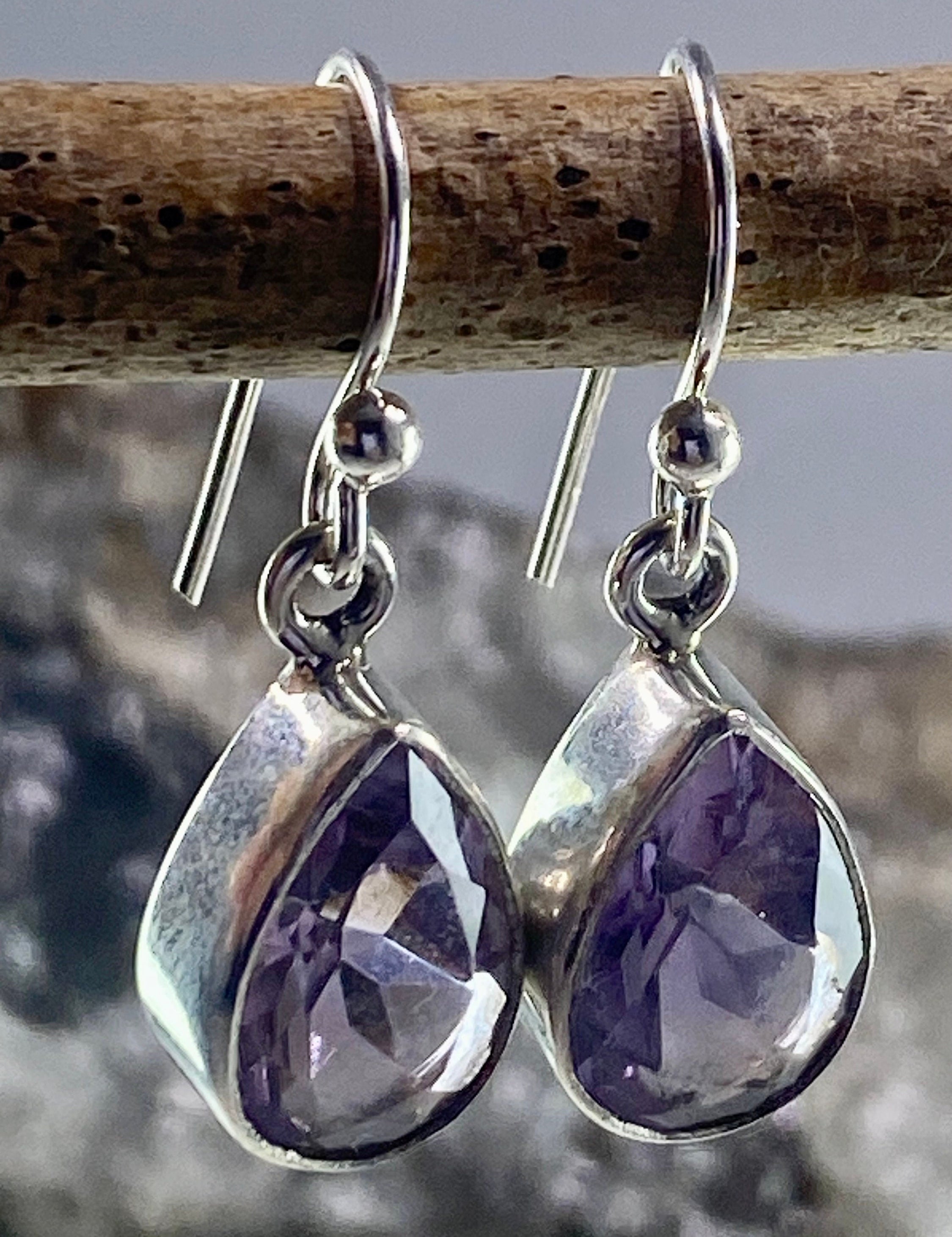 Purple Amethyst and Sterling Silver Drop Earrings (M097)