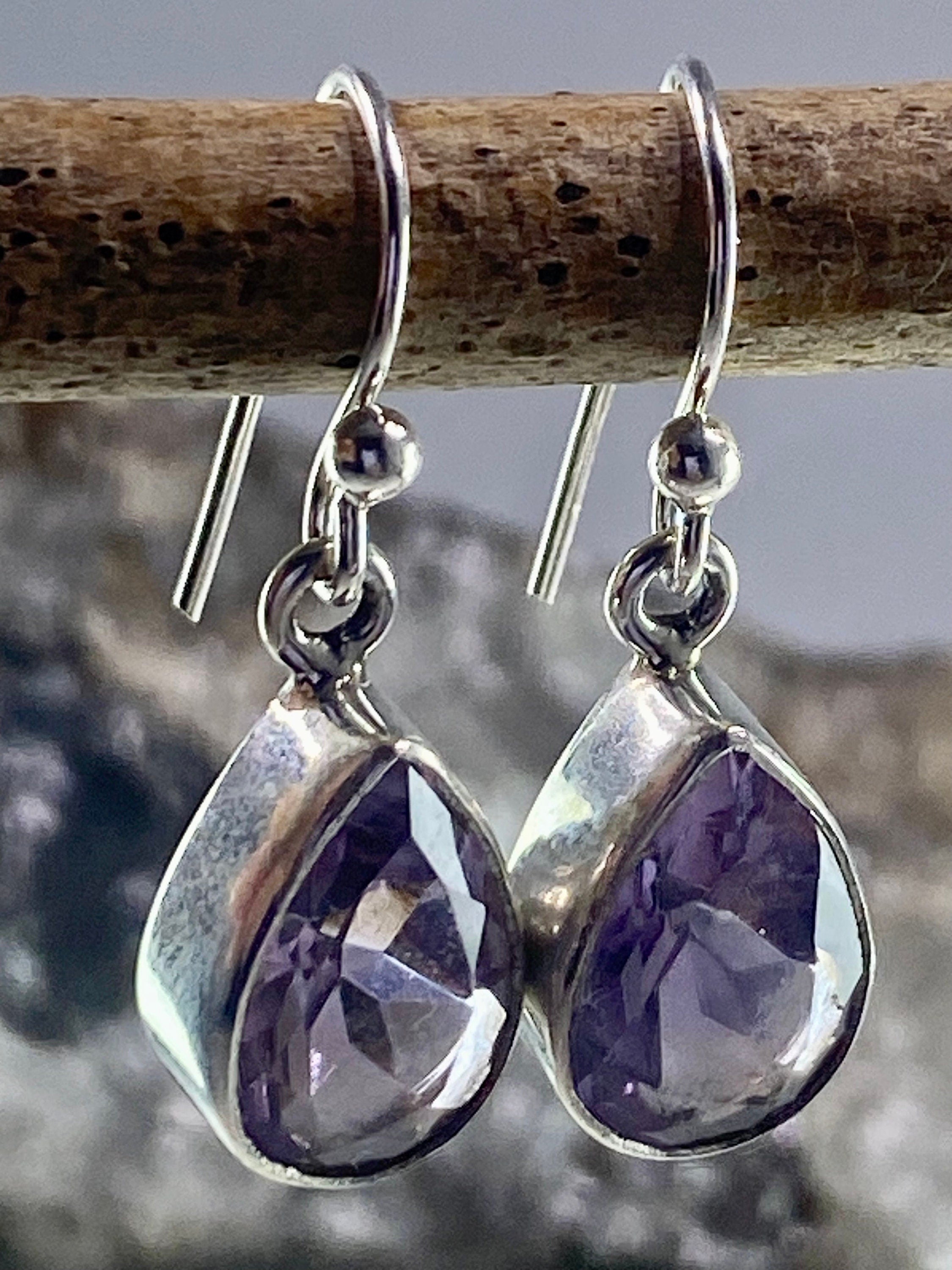 Purple Amethyst and Sterling Silver Drop Earrings (M097)