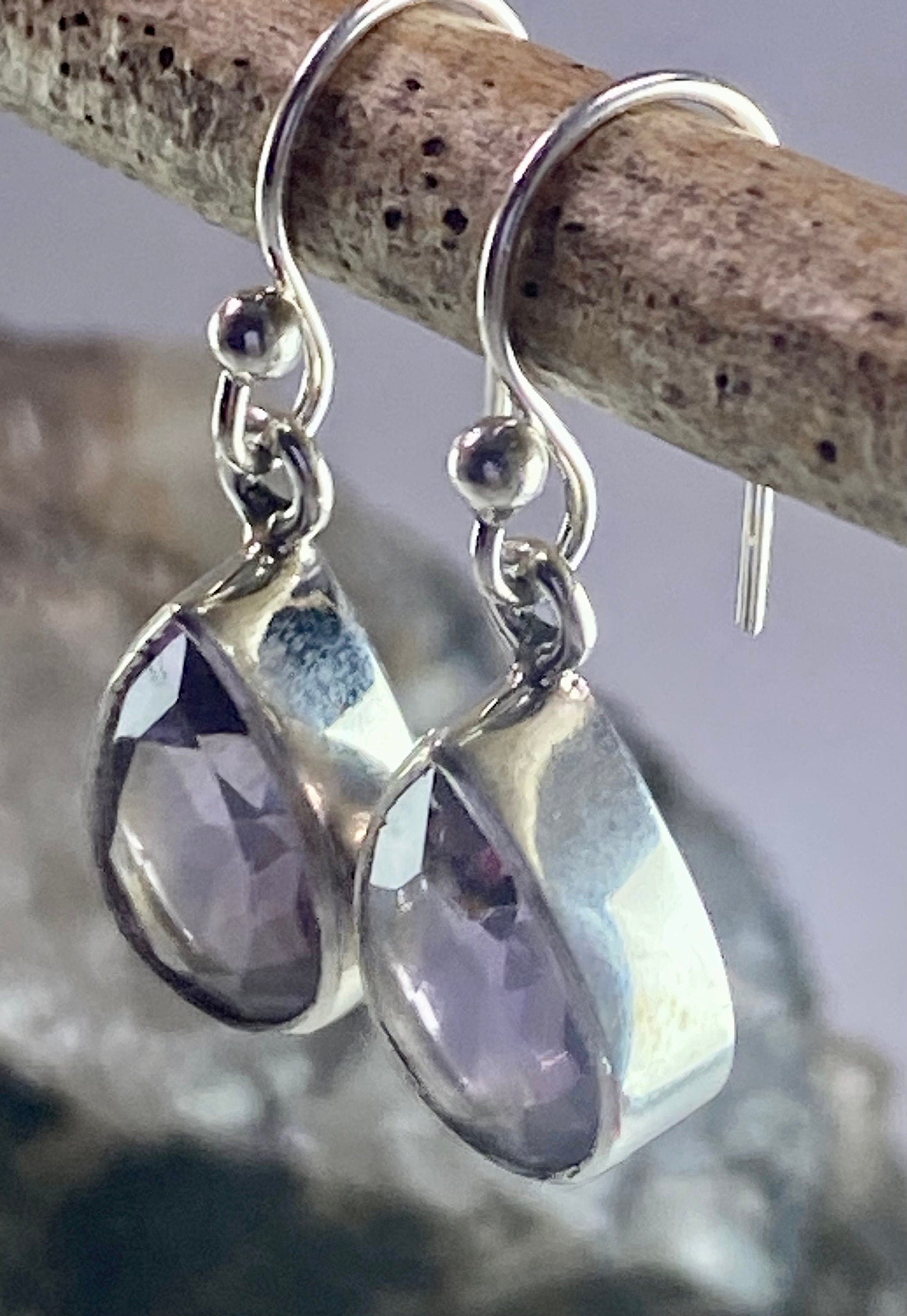 Purple Amethyst and Sterling Silver Drop Earrings (M097)