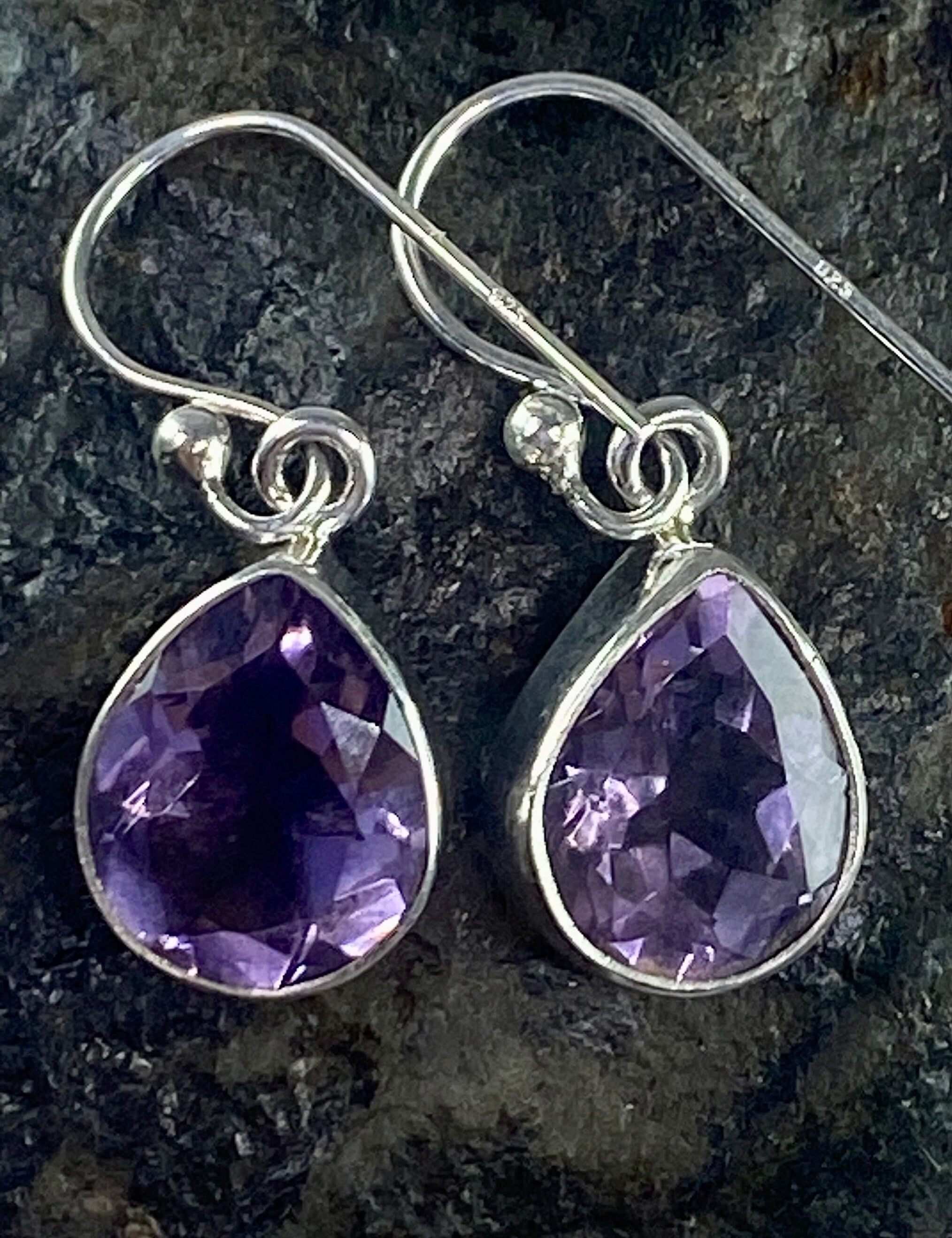 Purple Amethyst and Sterling Silver Drop Earrings (M097)