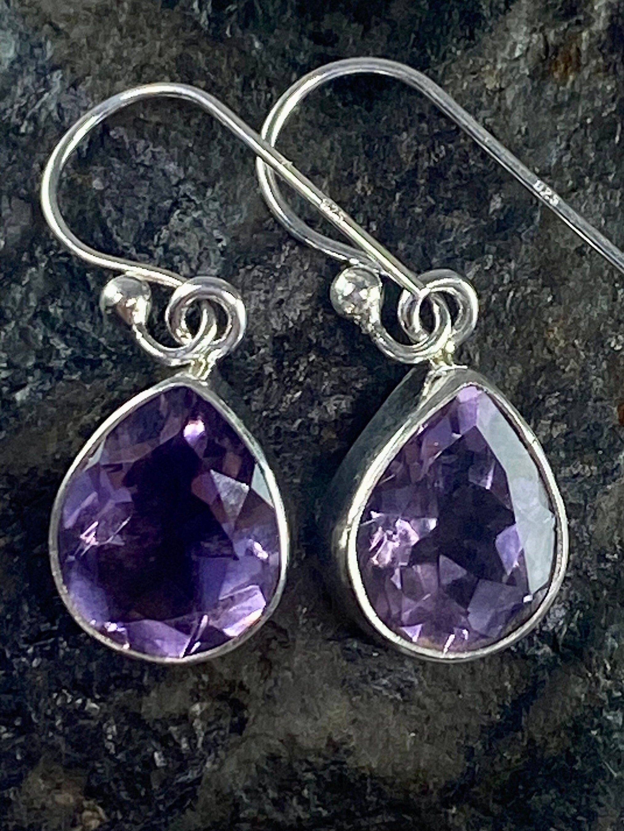 Purple Amethyst and Sterling Silver Drop Earrings (M097)