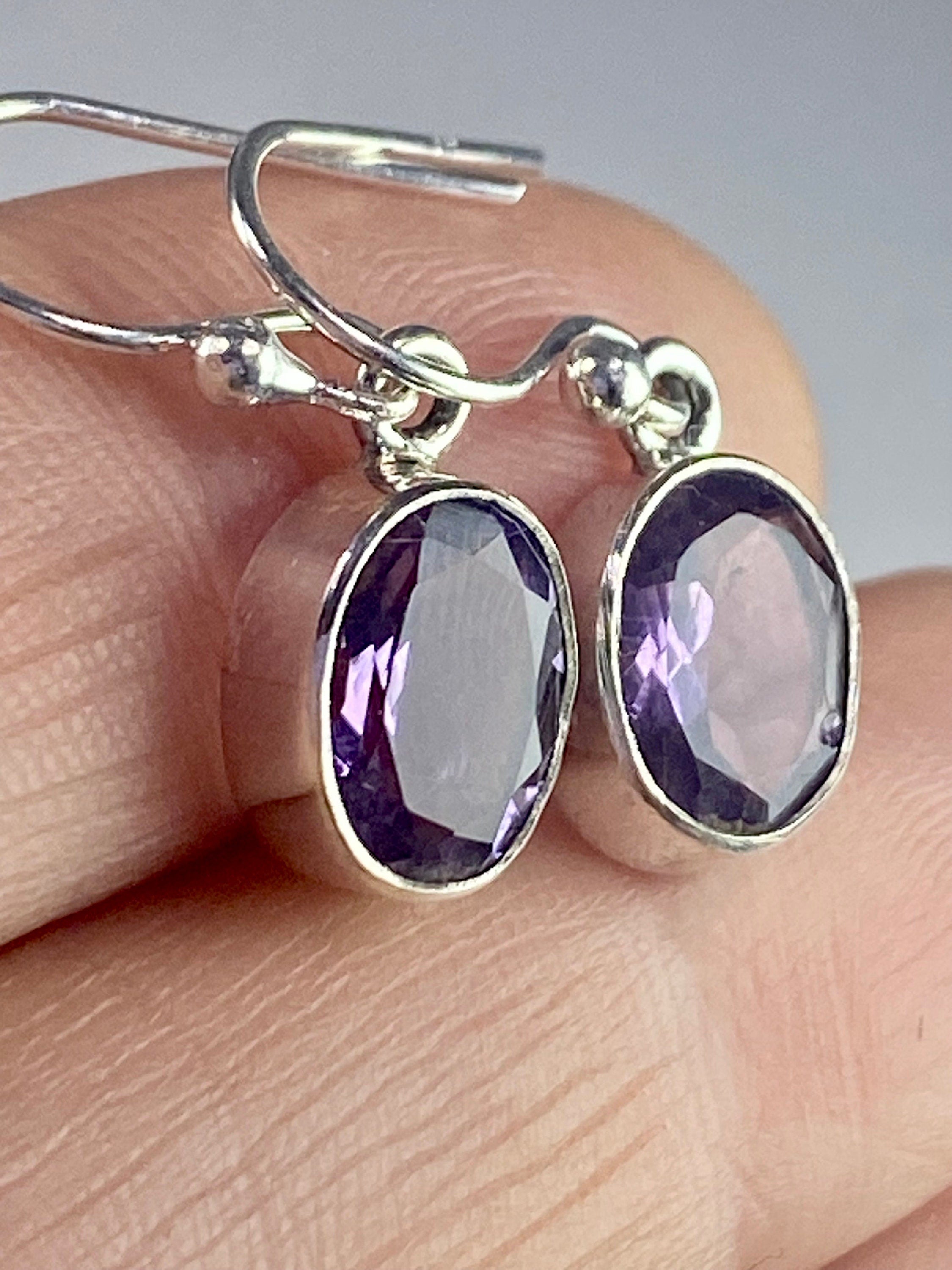 Purple Amethyst and Sterling Silver Drop Earrings (M096)