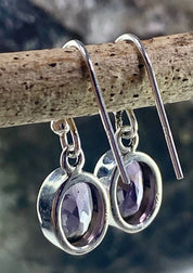 Purple Amethyst and Sterling Silver Drop Earrings (M096)