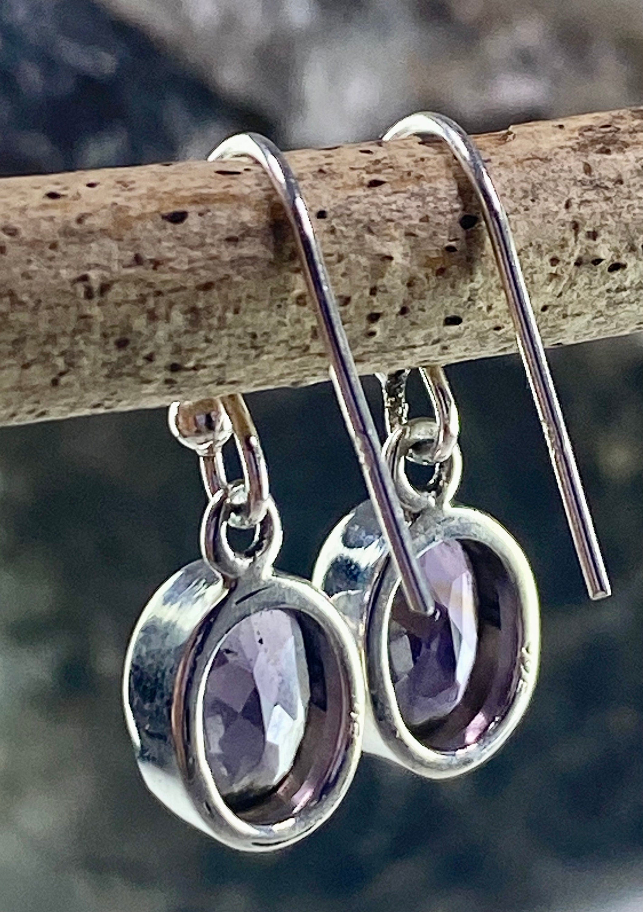 Purple Amethyst and Sterling Silver Drop Earrings (M096)