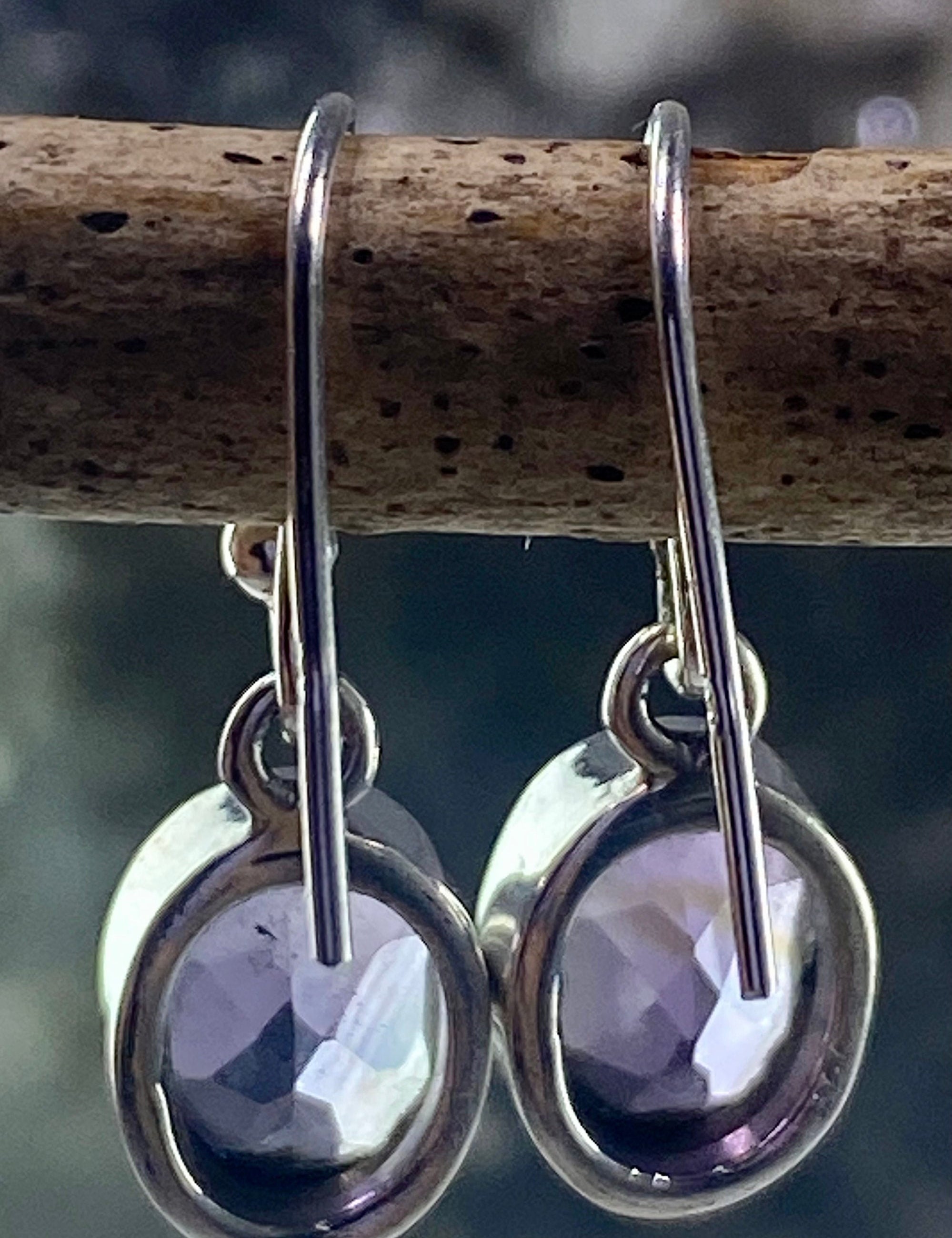 Purple Amethyst and Sterling Silver Drop Earrings (M096)