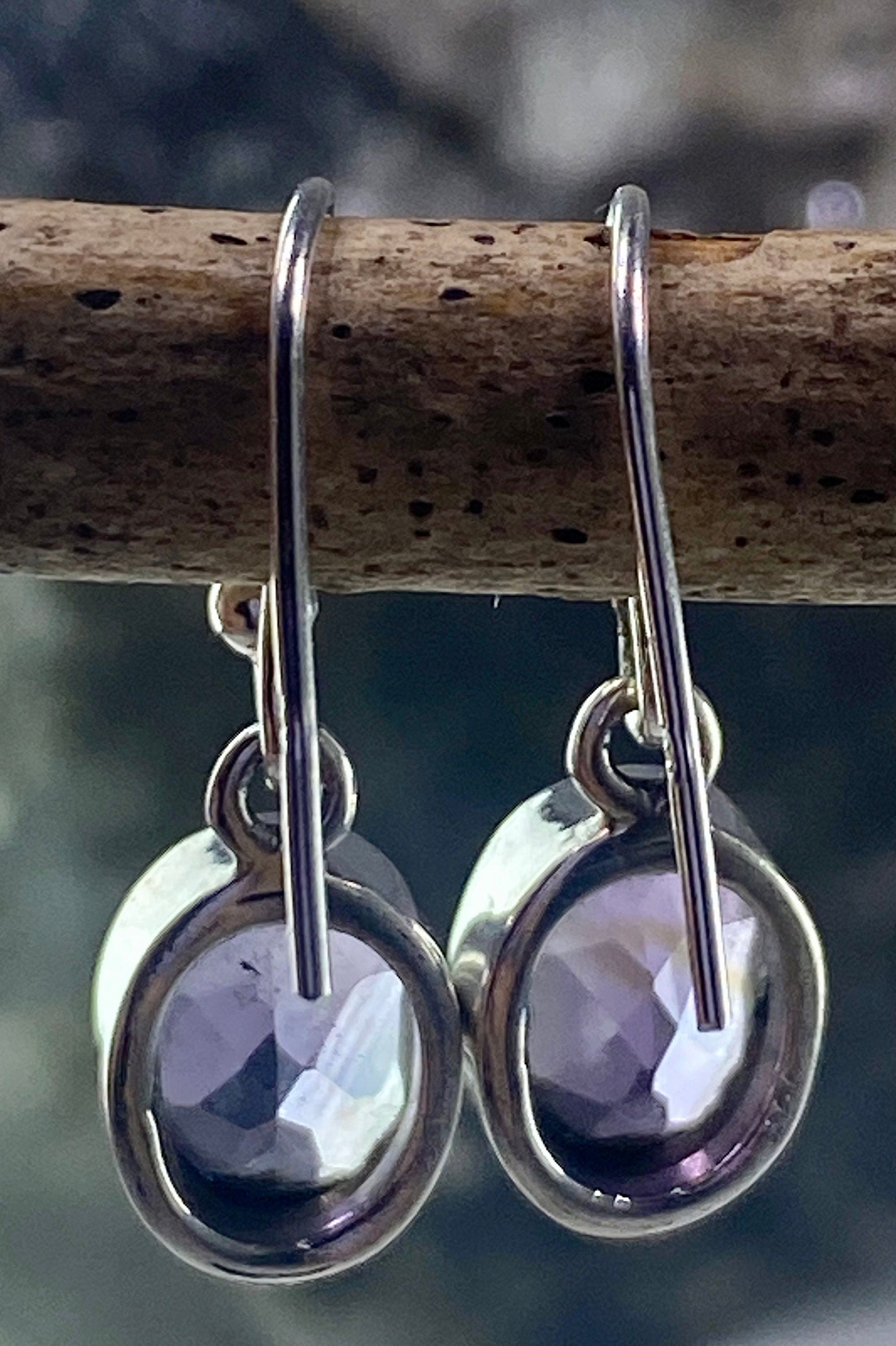 Purple Amethyst and Sterling Silver Drop Earrings (M096)