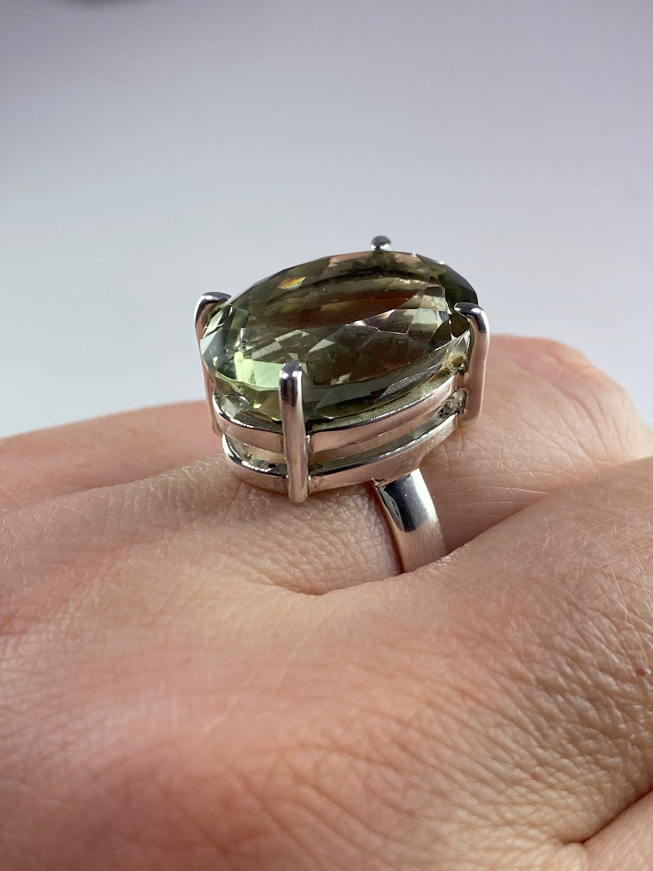 Green Amethyst (Prasiolite) and Silver Ring