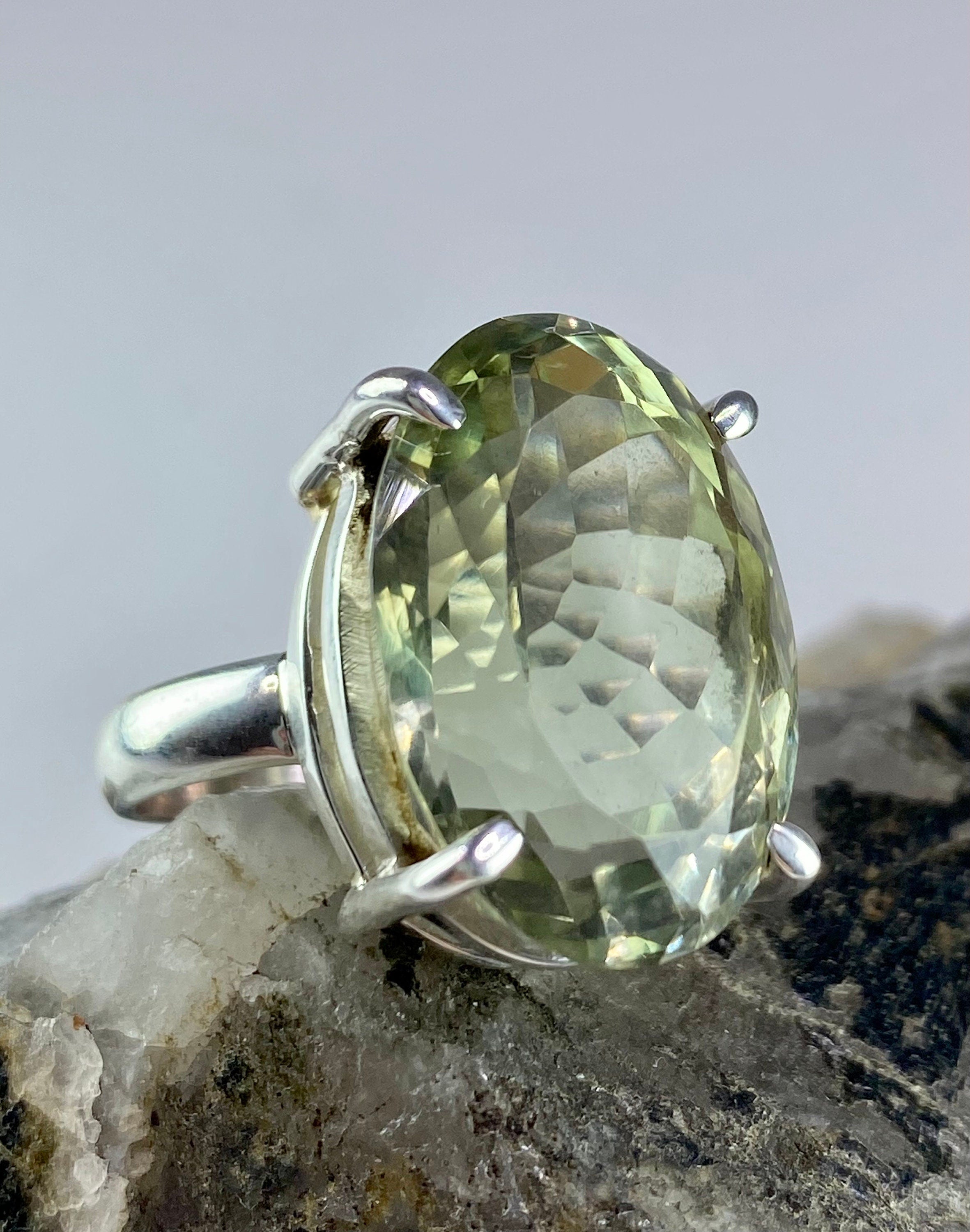 Green Amethyst (Prasiolite) and Silver Ring