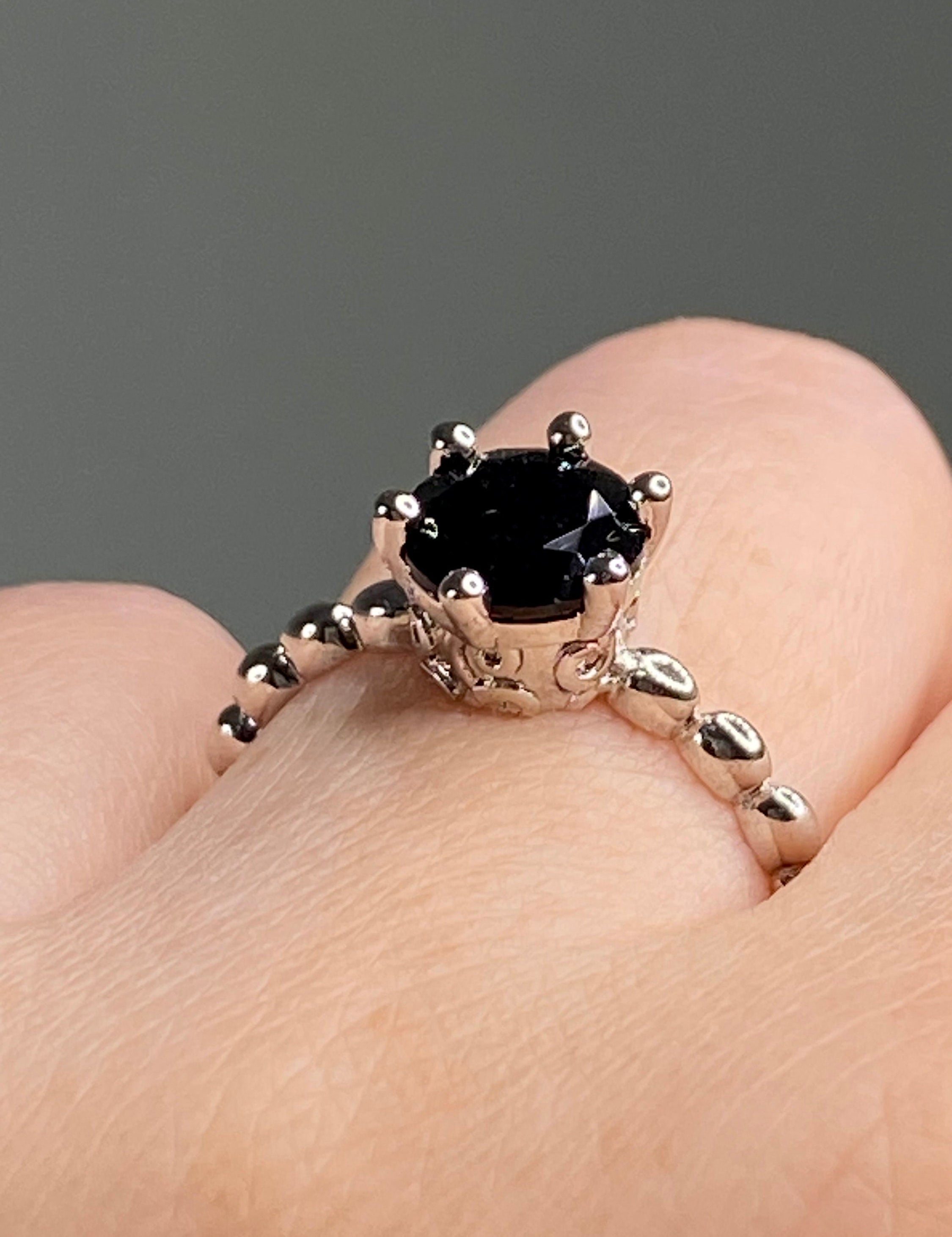 Black Crown Prongs Tourmaline and Silver Ring.