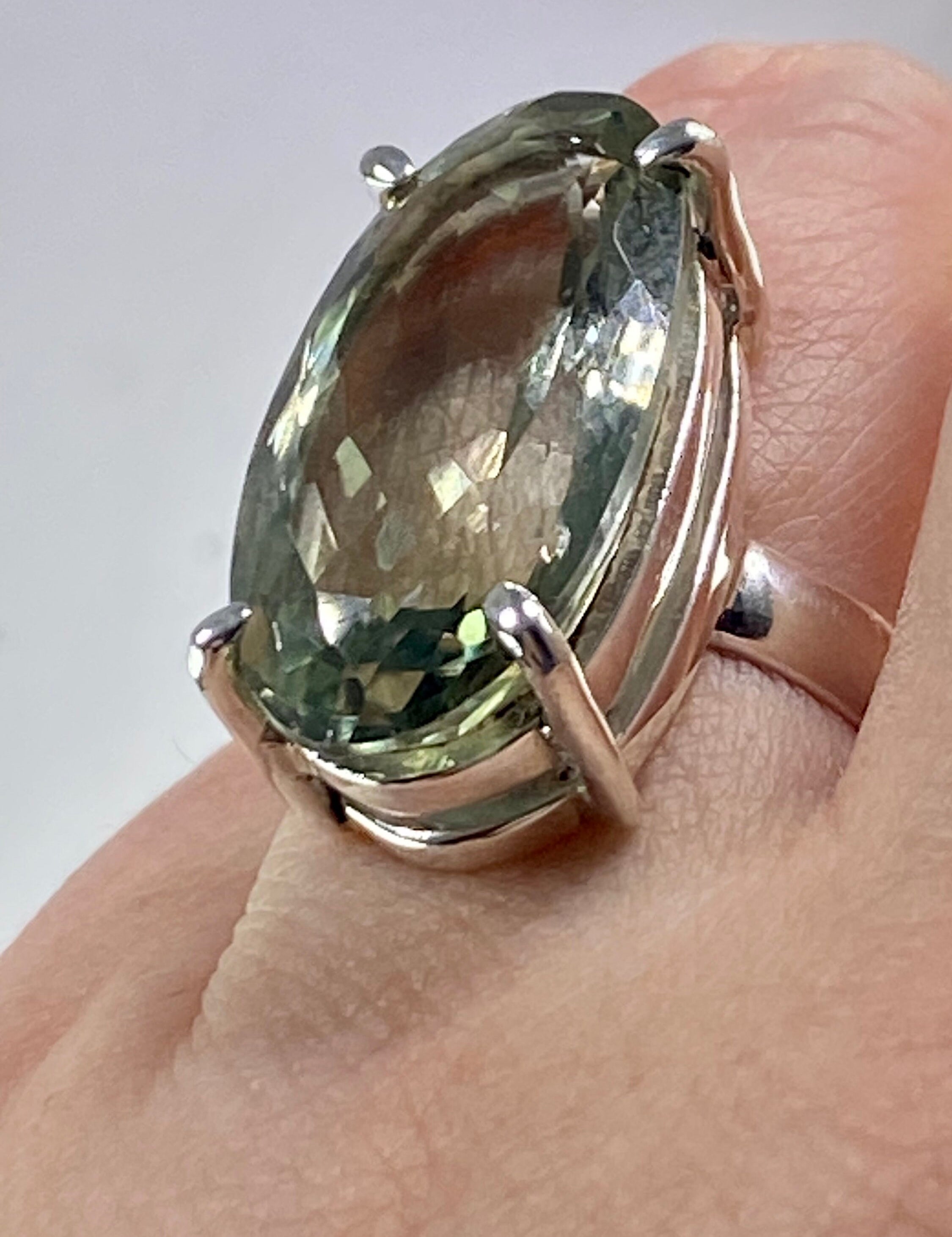 A Green Amethyst (Prasiolite ) and Silver Ring