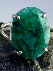 Raw Emerald and Silver Ring (AA)