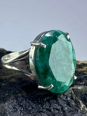 Raw Emerald and Silver Ring (AA)