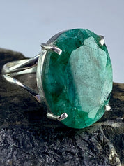 Raw Emerald and Silver Ring (AA)