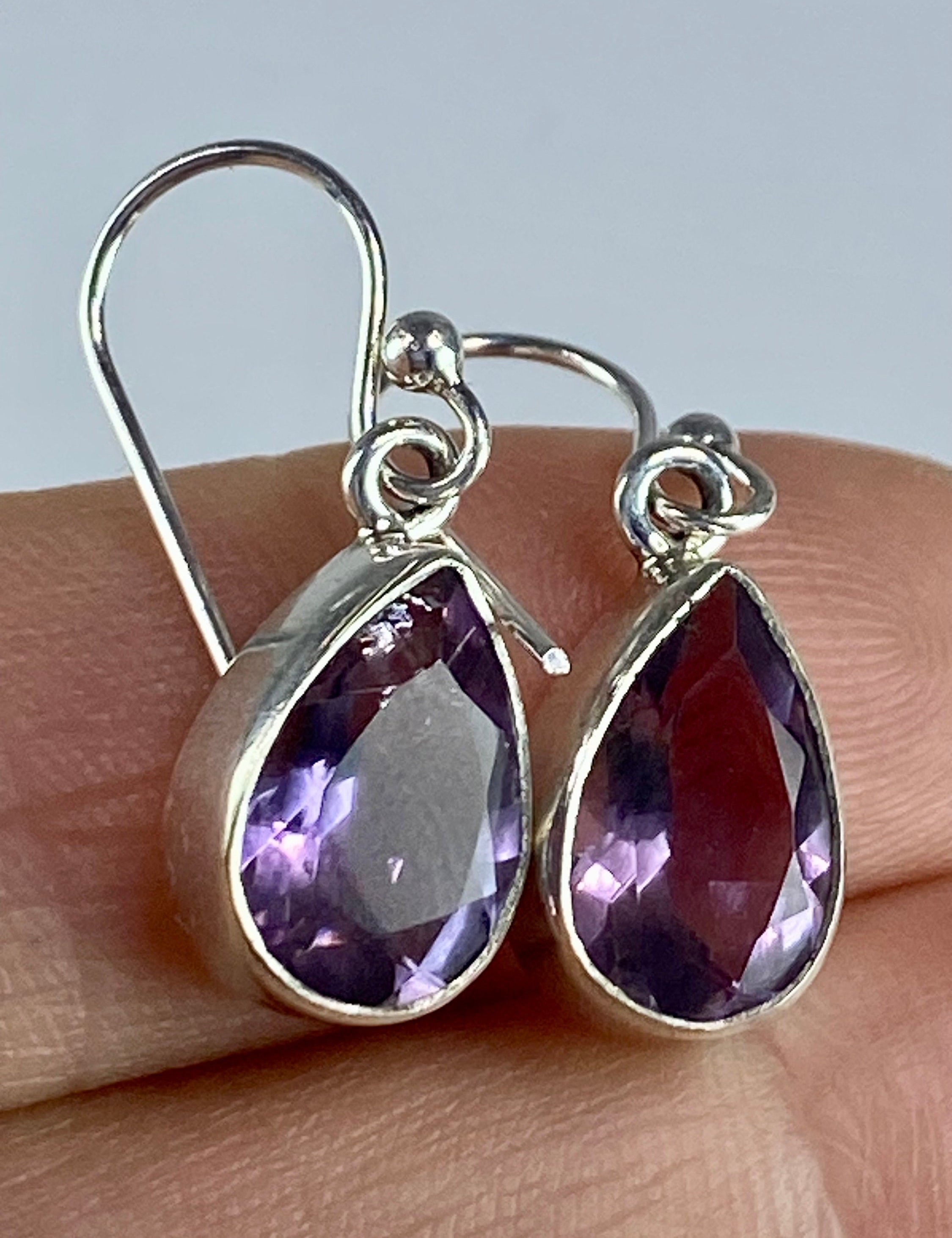 Purple Amethyst and Sterling Silver Drop Earrings (M097)