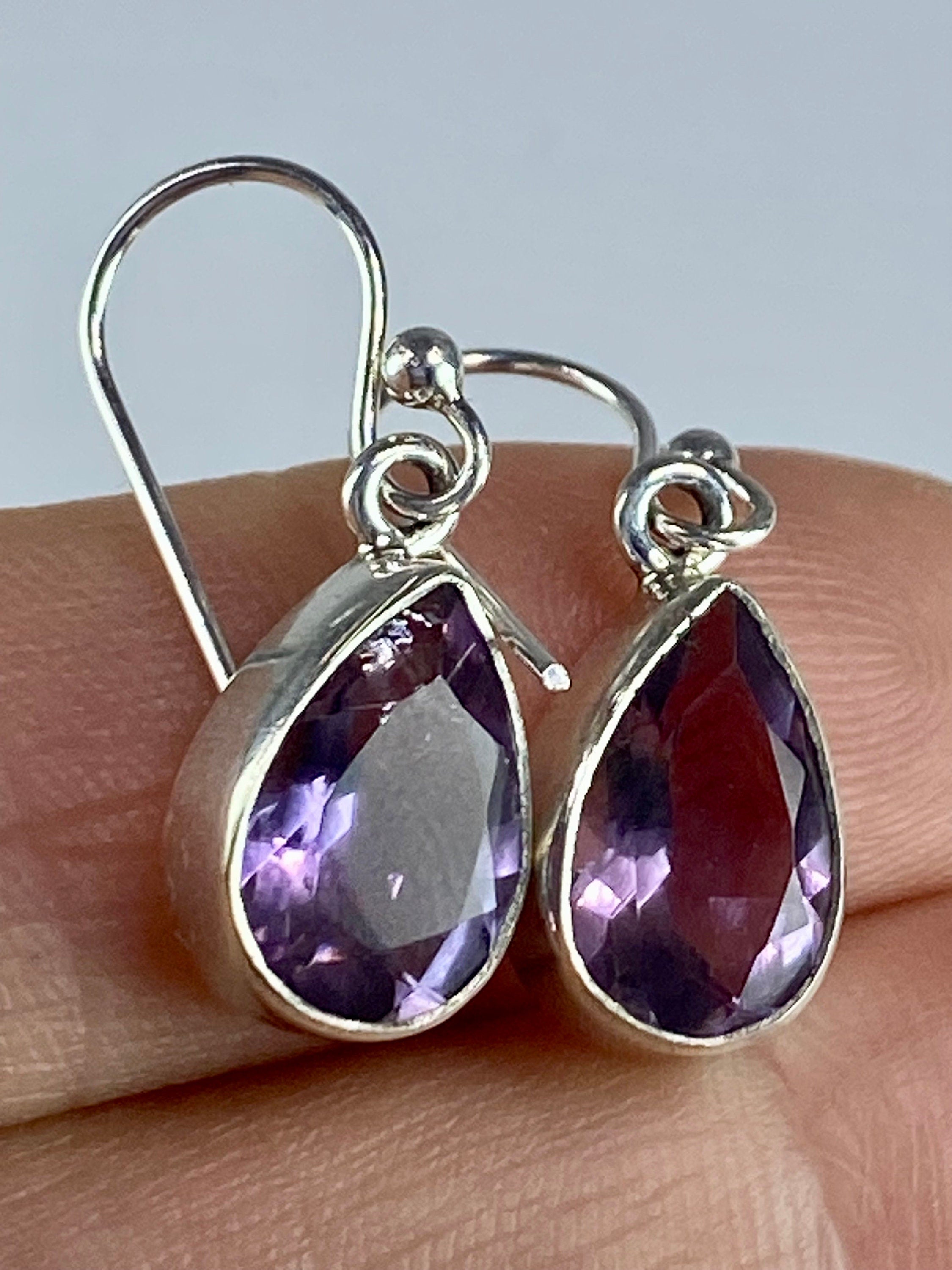 Purple Amethyst and Sterling Silver Drop Earrings (M097)