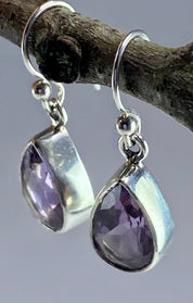 Purple Amethyst and Sterling Silver Drop Earrings (M097)