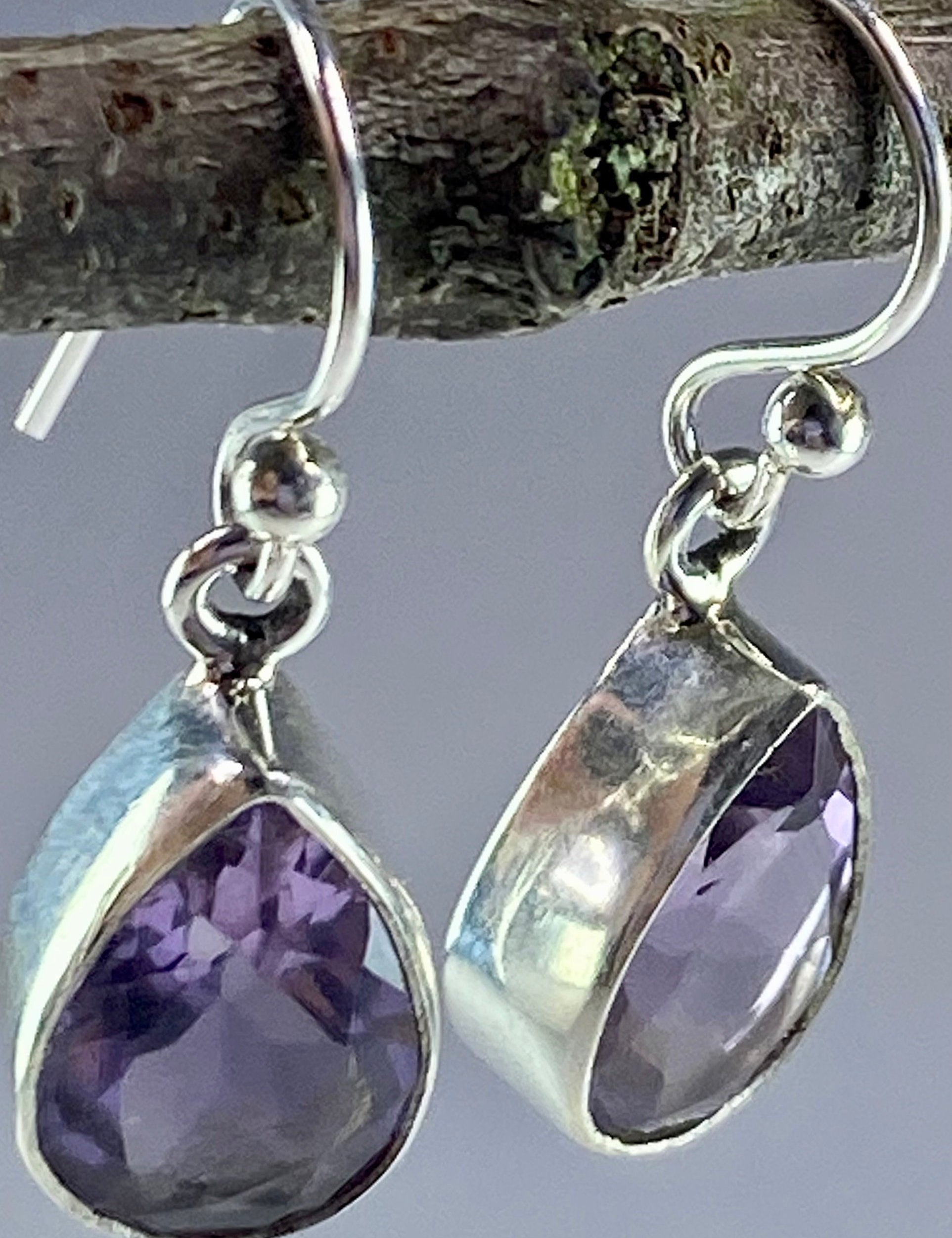 Purple Amethyst and Sterling Silver Drop Earrings (M097)