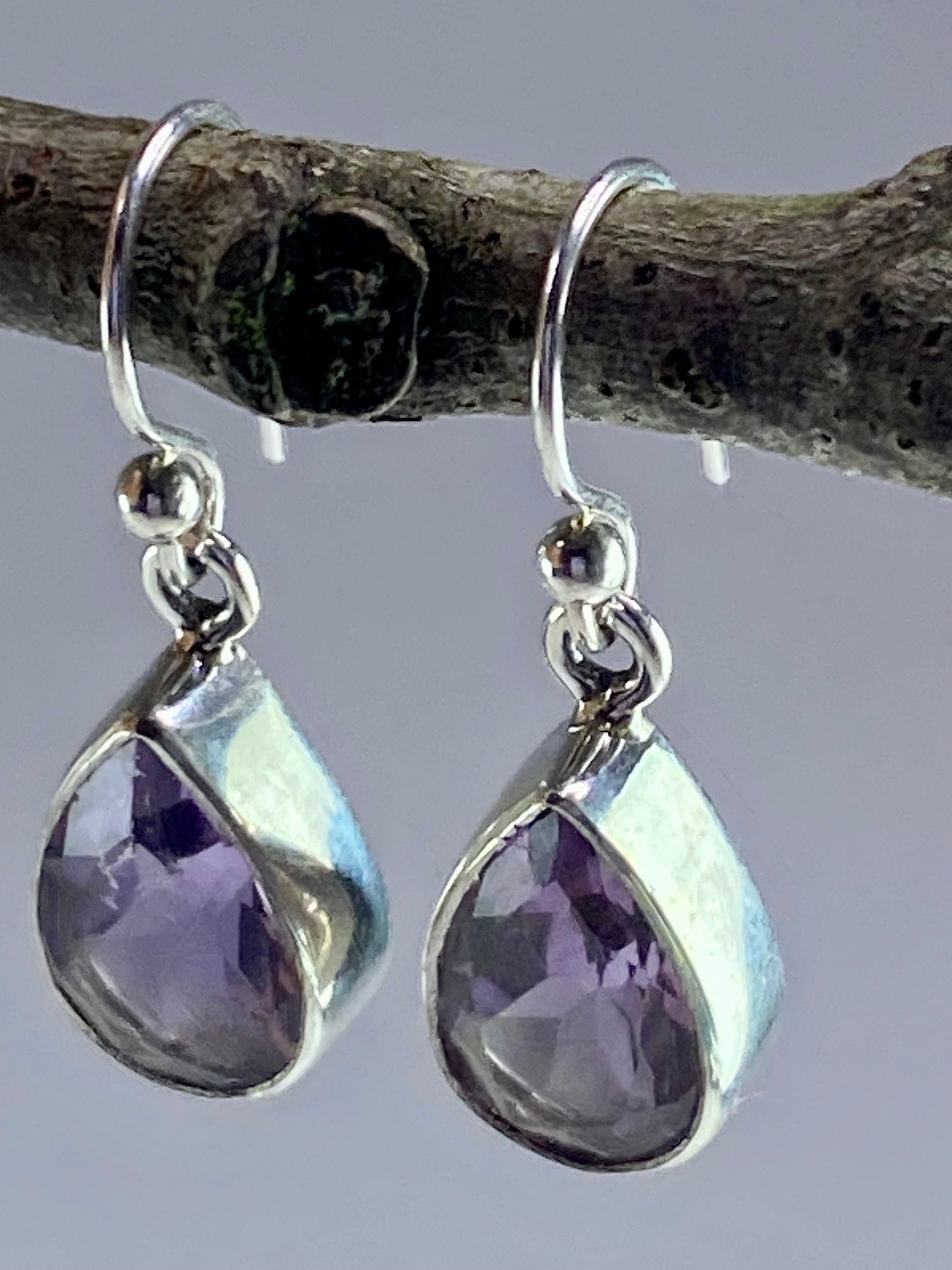 Purple Amethyst and Sterling Silver Drop Earrings (M097)