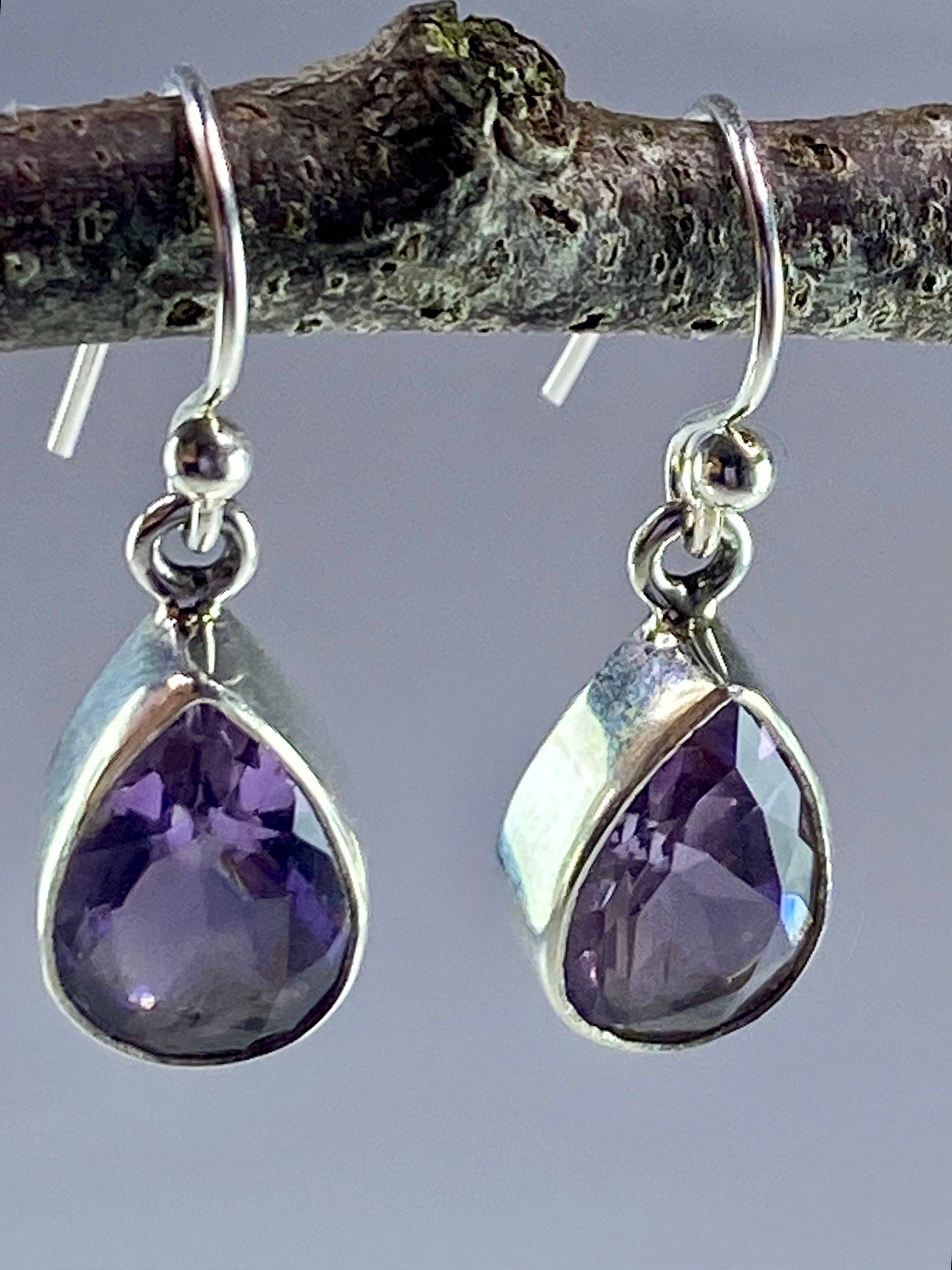 Purple Amethyst and Sterling Silver Drop Earrings (M097)