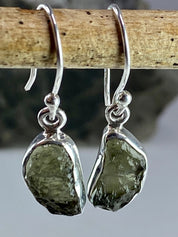 Natural Moldavite and Silver Dangle Earrings (UV8)