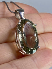 A Large Green Amethyst (Prasiolite ) and Silver Pendant Including the Chain