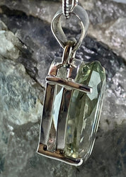 A Large Green Amethyst (Prasiolite ) and Silver Pendant Including the Chain