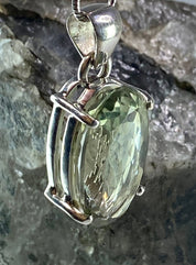 A Large Green Amethyst (Prasiolite ) and Silver Pendant Including the Chain