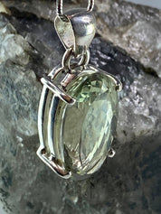 A Large Green Amethyst (Prasiolite ) and Silver Pendant Including the Chain