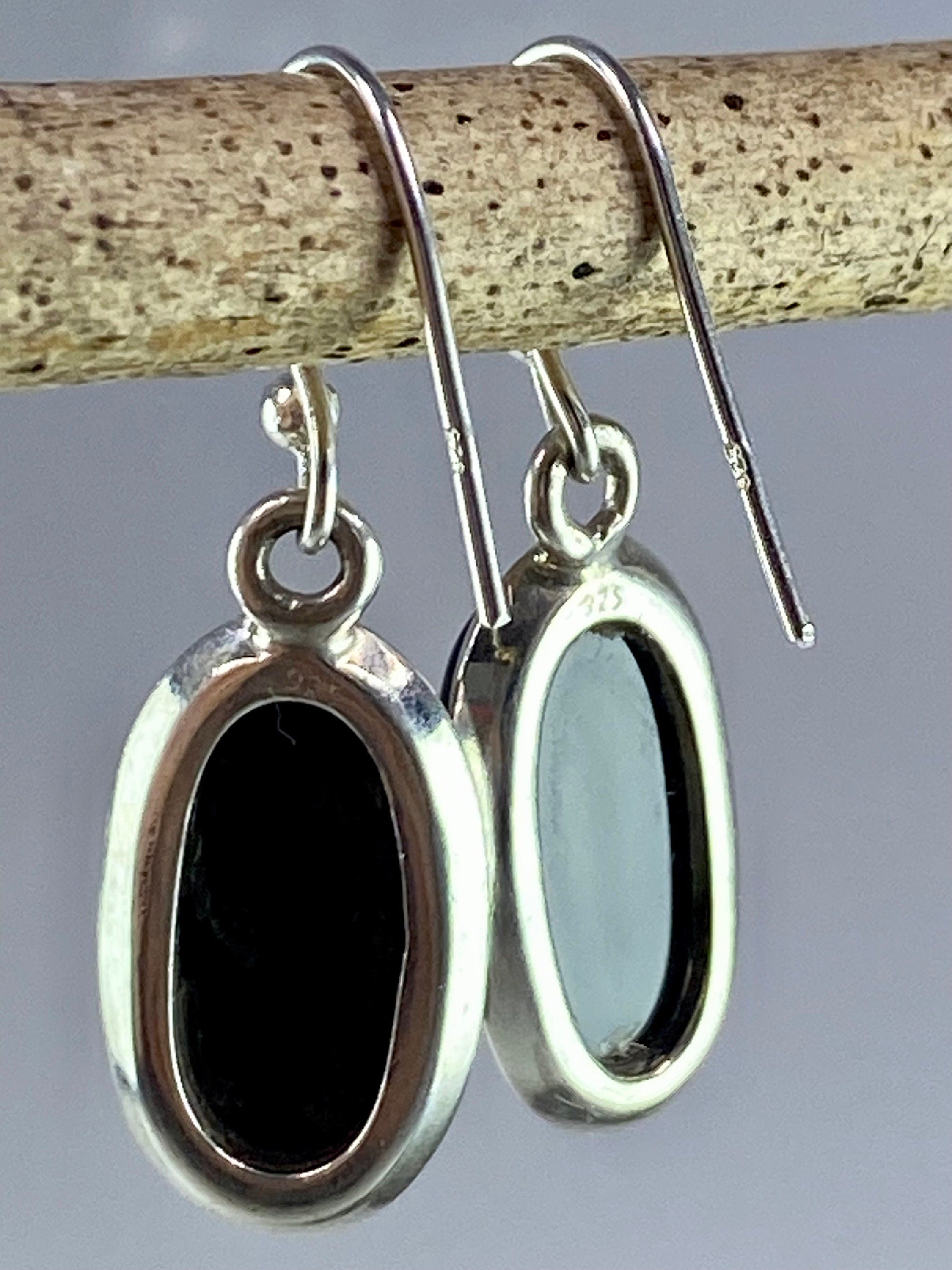 Black Onyx and Silver Earrings (M09)